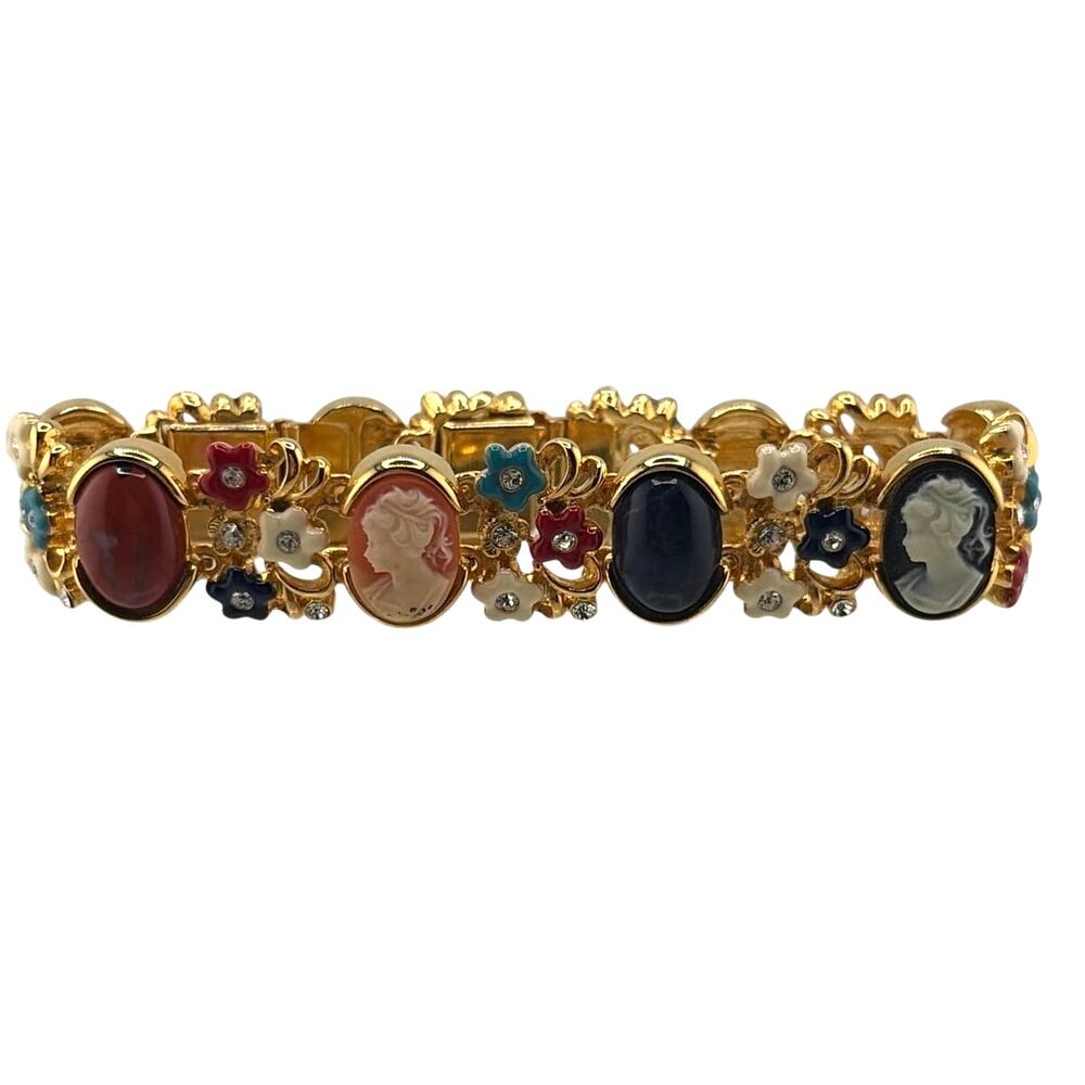Vintage Camrose & Kross JBK Cameo Enamel Flower Bracelet
